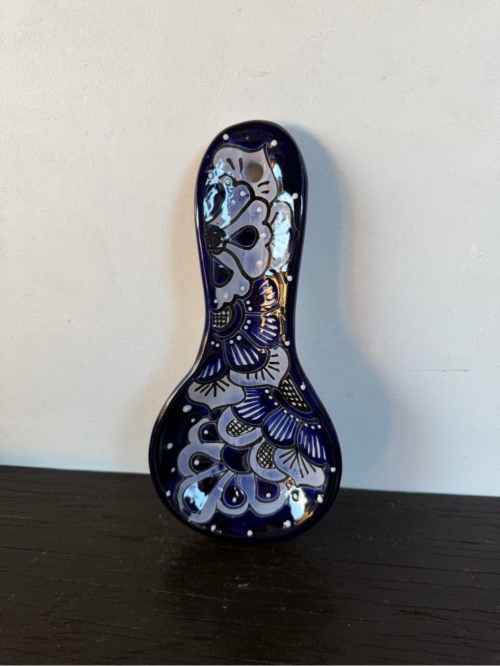 Hand-Painted Blue Floral Talavera Spoon Rest